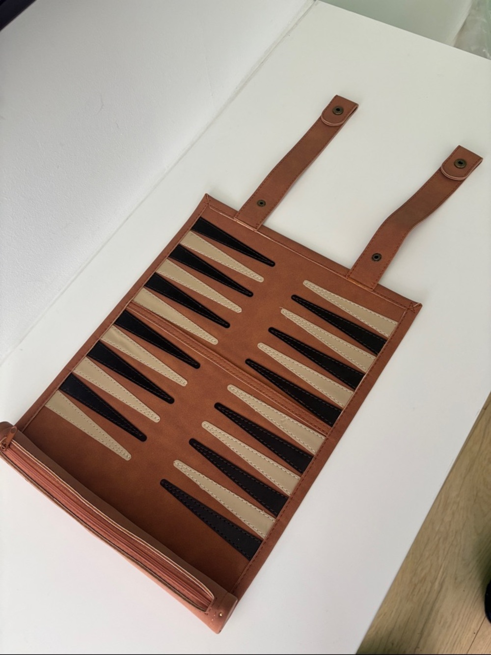 Travel Backgammon and Checkers Set in faux leather - brand new